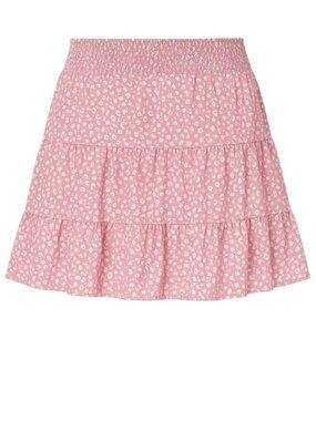 HOLLISTER Pink Floral Ultra High-Rise Tiered Mini Skirt - Size Large